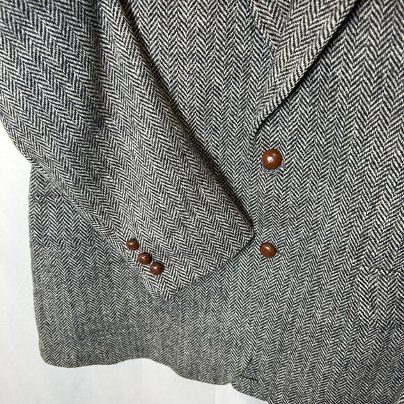 Vintage Marshall & Reed Harris Tweed Black Gray Herringbone Sport Coat Size 42 - Picture 8 of 15